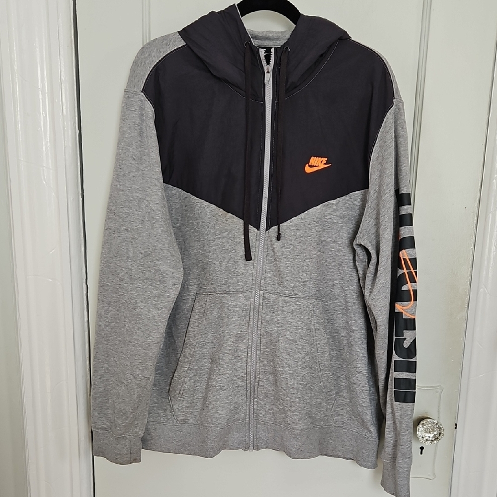 Nike Black and Gray Hoodie with Orange Logo- XL